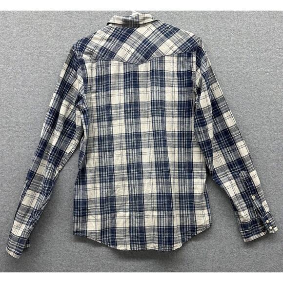 Lucky Brand Shirt Mens Small Pearl Snap Western True Indigo Plaid Cowboy NWT - Picture 4 of 8